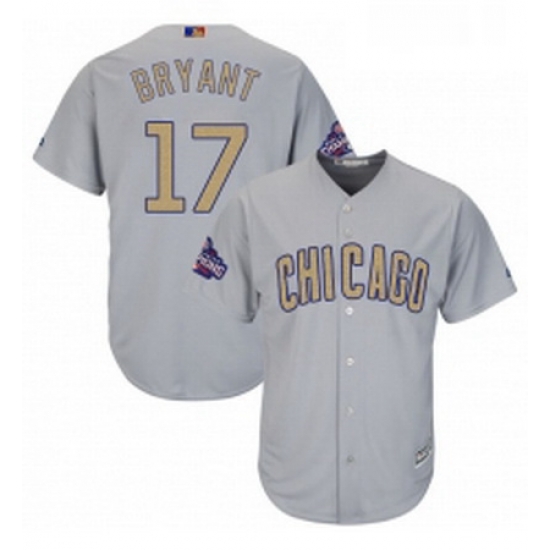 Womens Majestic Chicago Cubs 17 Kris Bryant Authentic Gray 2017 Gold Champion MLB Jersey Womens Majestic Chicago Cubs 17 Kris Bryant Authentic Gray 2017 Gold Champion MLB Jersey