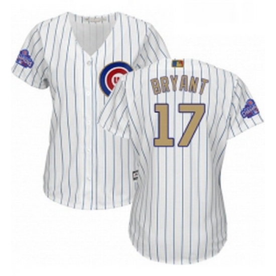 Womens Majestic Chicago Cubs 17 Kris Bryant Authentic White 2017 Gold Program MLB Jersey Womens Majestic Chicago Cubs 17 Kris Bryant Authentic White 2017 Gold Program MLB Jersey