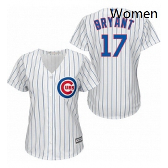 Womens Majestic Chicago Cubs 17 Kris Bryant Authentic WhiteBlue Strip Fashion MLB Jersey Womens Majestic Chicago Cubs 17 Kris Bryant Authentic WhiteBlue Strip Fashion MLB Jersey