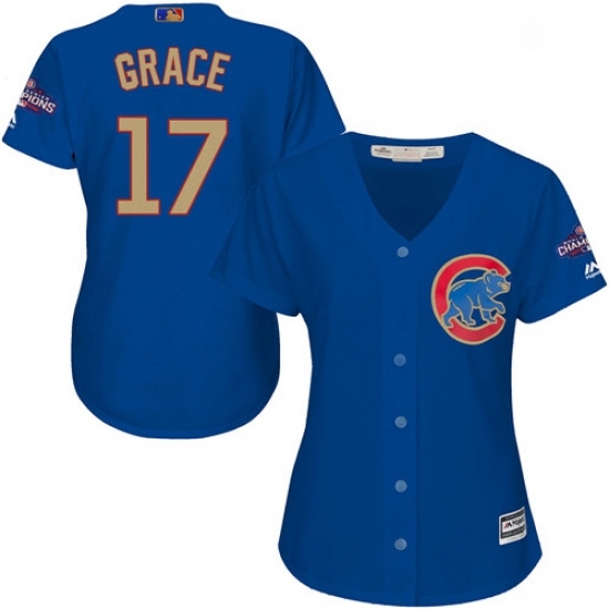 Womens Majestic Chicago Cubs 17 Mark Grace Authentic Royal Blue 2017 Gold Champion MLB Jersey Womens Majestic Chicago Cubs 17 Mark Grace Authentic Royal Blue 2017 Gold Champion MLB Jersey