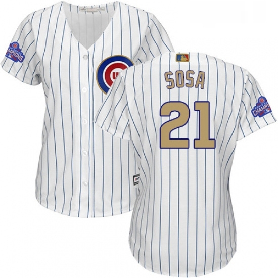 Womens Majestic Chicago Cubs 21 Sammy Sosa Authentic White 2017 Gold Program MLB Jersey Womens Majestic Chicago Cubs 21 Sammy Sosa Authentic White 2017 Gold Program MLB Jersey
