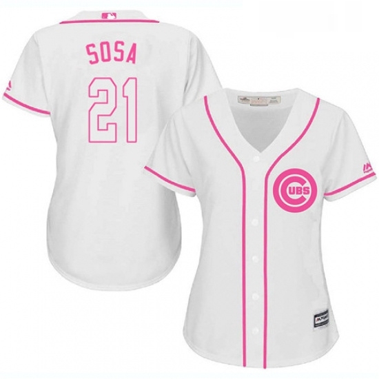 Womens Majestic Chicago Cubs 21 Sammy Sosa Replica White Fashion MLB Jersey Womens Majestic Chicago Cubs 21 Sammy Sosa Replica White Fashion MLB Jersey