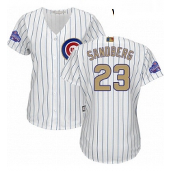Womens Majestic Chicago Cubs 23 Ryne Sandberg Authentic White 2017 Gold Program MLB Jersey Womens Majestic Chicago Cubs 23 Ryne Sandberg Authentic White 2017 Gold Program MLB Jersey