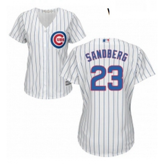 Womens Majestic Chicago Cubs 23 Ryne Sandberg Replica WhiteBlue Strip Fashion MLB Jersey Womens Majestic Chicago Cubs 23 Ryne Sandberg Replica WhiteBlue Strip Fashion MLB Jersey
