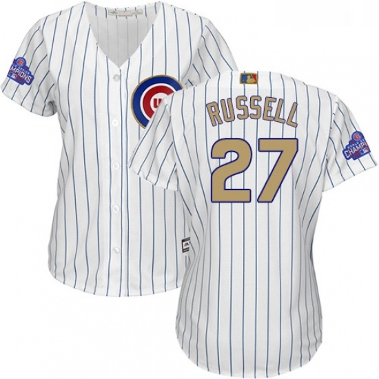Womens Majestic Chicago Cubs 27 Addison Russell Authentic White 2017 Gold Program MLB Jersey Womens Majestic Chicago Cubs 27 Addison Russell Authentic White 2017 Gold Program MLB Jersey