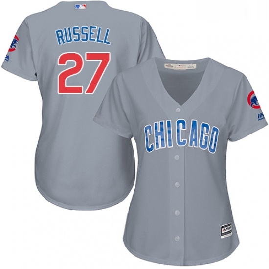 Womens Majestic Chicago Cubs 27 Addison Russell Replica Grey Road MLB Jersey Womens Majestic Chicago Cubs 27 Addison Russell Replica Grey Road MLB Jersey