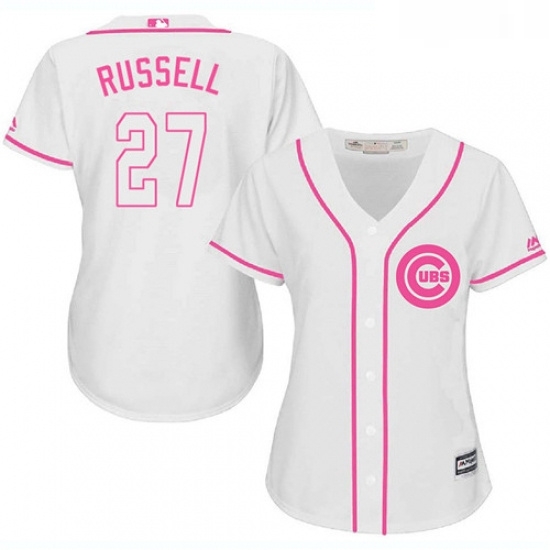 Womens Majestic Chicago Cubs 27 Addison Russell Replica White Fashion MLB Jersey Womens Majestic Chicago Cubs 27 Addison Russell Replica White Fashion MLB Jersey