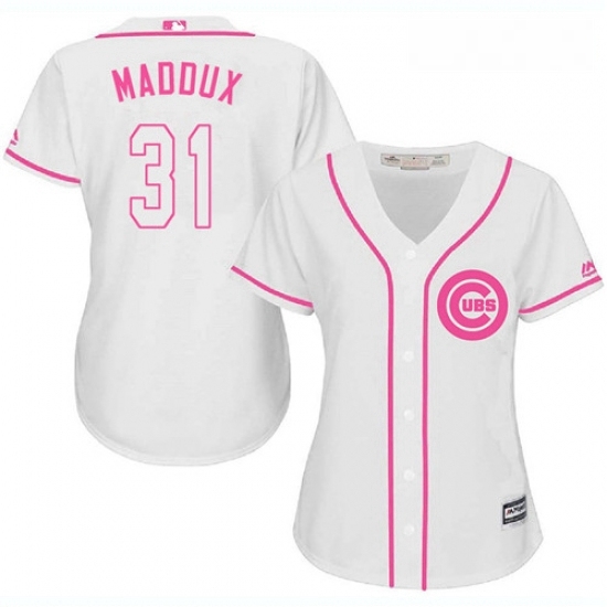 Womens Majestic Chicago Cubs 31 Greg Maddux Replica White Fashion MLB Jersey Womens Majestic Chicago Cubs 31 Greg Maddux Replica White Fashion MLB Jersey