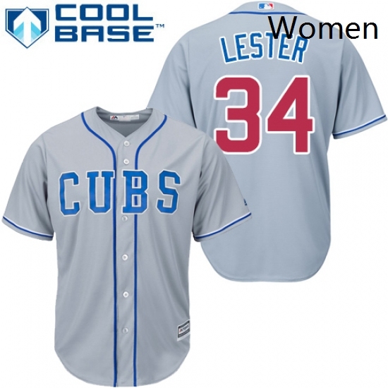 Womens Majestic Chicago Cubs 34 Jon Lester Replica Grey Alternate Road MLB Jersey Womens Majestic Chicago Cubs 34 Jon Lester Replica Grey Alternate Road MLB Jersey