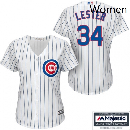 Womens Majestic Chicago Cubs 34 Jon Lester Replica WhiteBlue Strip Fashion MLB Jersey Womens Majestic Chicago Cubs 34 Jon Lester Replica WhiteBlue Strip Fashion MLB Jersey