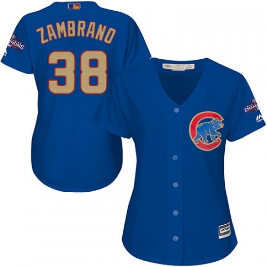 Womens Majestic Chicago Cubs 38 Carlos Zambrano Authentic Royal Blue 2017 Gold Champion MLB Jersey Womens Majestic Chicago Cubs 38 Carlos Zambrano Authentic Royal Blue 2017 Gold Champion MLB Jersey