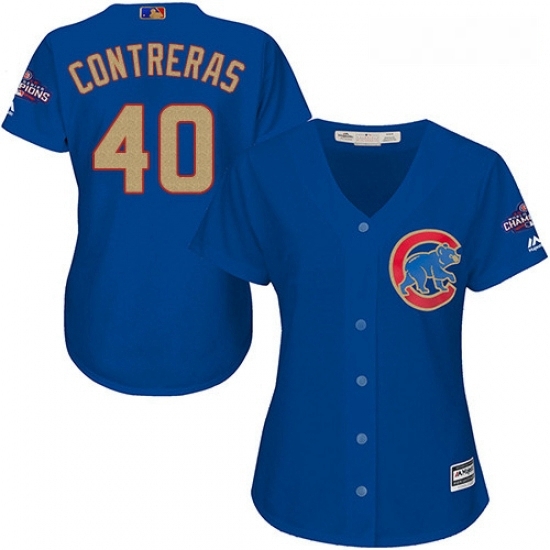 Womens Majestic Chicago Cubs 40 Willson Contreras Authentic Royal Blue 2017 Gold Champion MLB Jersey Womens Majestic Chicago Cubs 40 Willson Contreras Authentic Royal Blue 2017 Gold Champion MLB Jersey