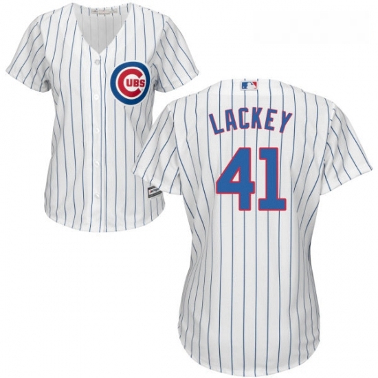 Womens Majestic Chicago Cubs 41 John Lackey Replica White Home Cool Base MLB Jersey Womens Majestic Chicago Cubs 41 John Lackey Replica White Home Cool Base MLB Jersey