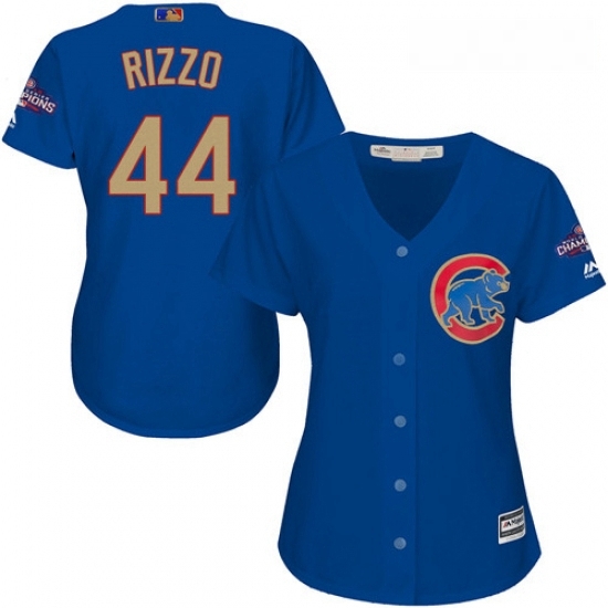 Womens Majestic Chicago Cubs 44 Anthony Rizzo Authentic Royal Blue 2017 Gold Champion MLB Jersey Womens Majestic Chicago Cubs 44 Anthony Rizzo Authentic Royal Blue 2017 Gold Champion MLB Jersey