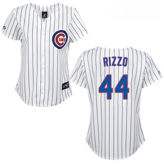 Womens Majestic Chicago Cubs 44 Anthony Rizzo Authentic WhiteBlue Strip Fashion MLB Jersey Womens Majestic Chicago Cubs 44 Anthony Rizzo Authentic WhiteBlue Strip Fashion MLB Jersey