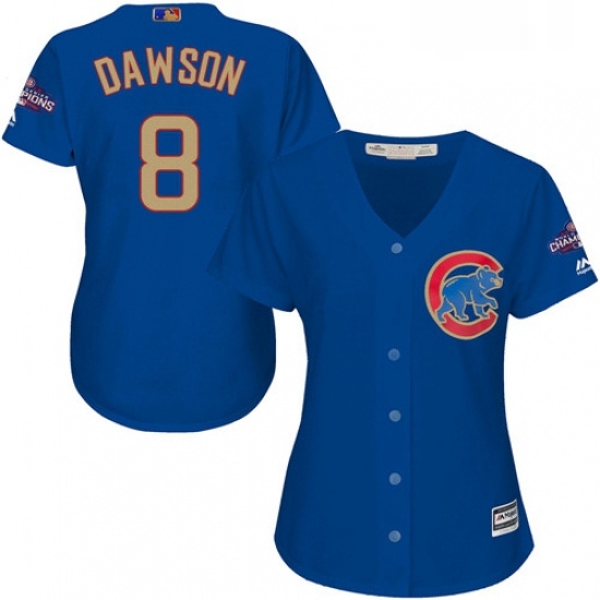 Womens Majestic Chicago Cubs 8 Andre Dawson Authentic Royal Blue 2017 Gold Champion MLB Jersey Womens Majestic Chicago Cubs 8 Andre Dawson Authentic Royal Blue 2017 Gold Champion MLB Jersey