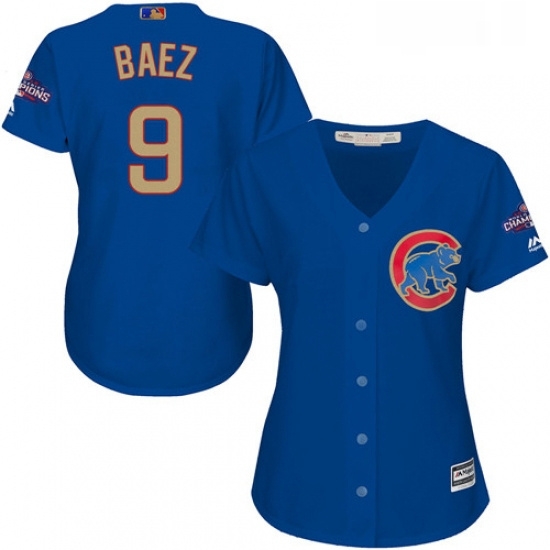 Womens Majestic Chicago Cubs 9 Javier Baez Authentic Royal Blue 2017 Gold Champion MLB Jersey Womens Majestic Chicago Cubs 9 Javier Baez Authentic Royal Blue 2017 Gold Champion MLB Jersey