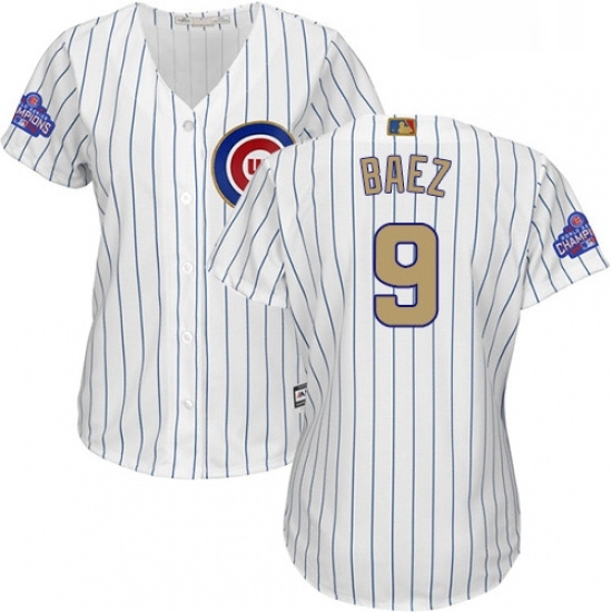 Womens Majestic Chicago Cubs 9 Javier Baez Authentic White 2017 Gold Program MLB Jersey Womens Majestic Chicago Cubs 9 Javier Baez Authentic White 2017 Gold Program MLB Jersey