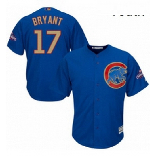 Youth Majestic Chicago Cubs 17 Kris Bryant Authentic Royal Blue 2017 Gold Champion Cool Base MLB Jersey Youth Majestic Chicago Cubs 17 Kris Bryant Authentic Royal Blue 2017 Gold Champion Cool Base MLB Jersey