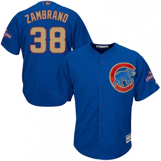 Youth Majestic Chicago Cubs 38 Carlos Zambrano Authentic Royal Blue 2017 Gold Champion Cool Base MLB Jersey Youth Majestic Chicago Cubs 38 Carlos Zambrano Authentic Royal Blue 2017 Gold Champion Cool Base MLB Jersey