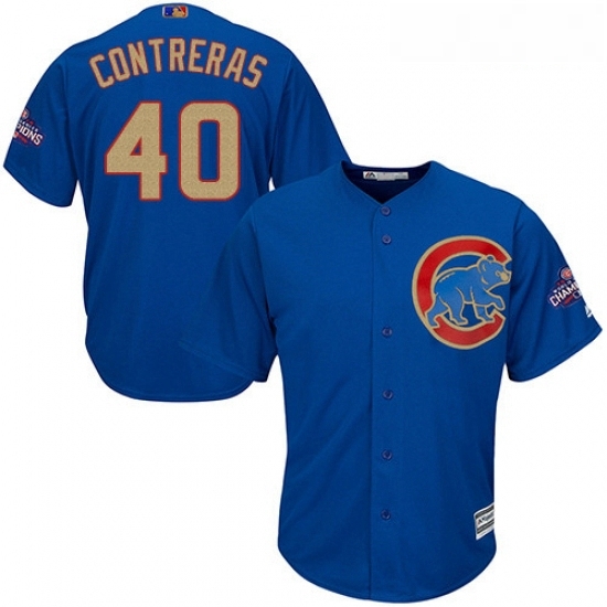 Youth Majestic Chicago Cubs 40 Willson Contreras Authentic Royal Blue 2017 Gold Champion Cool Base MLB Jersey Youth Majestic Chicago Cubs 40 Willson Contreras Authentic Royal Blue 2017 Gold Champion Cool Base MLB Jersey