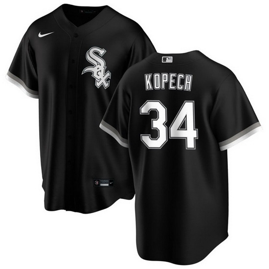 Men Chicago White Sox 34 Michael Kopech Black Cool Base Stitched Jersey Men Chicago White Sox 34 Michael Kopech Black Cool Base Stitched Jersey