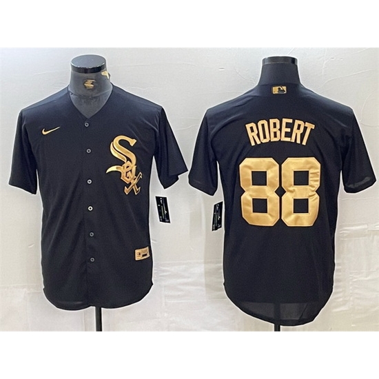 Men Chicago White Sox 88 Luis Robert Black Cool Base Stitched Jersey Men Chicago White Sox 88 Luis Robert Black Cool Base Stitched Jersey