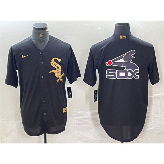 Men Chicago White Sox Black Team Big Logo Cool Base Stitched Jersey 1 Men Chicago White Sox Black Team Big Logo Cool Base Stitched Jersey 1