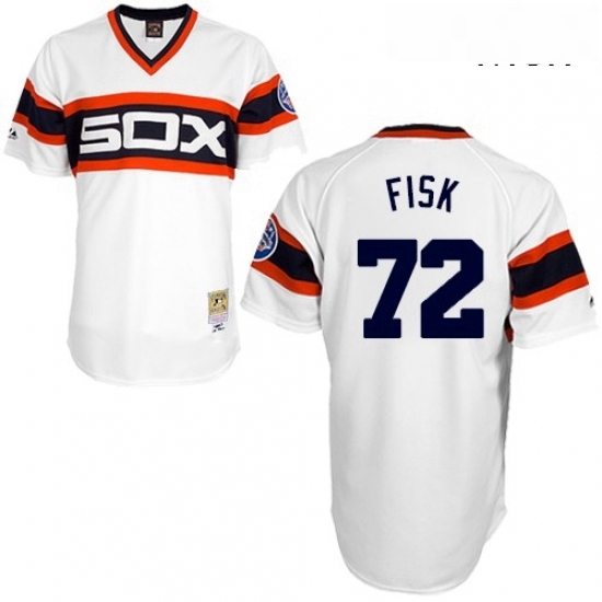Mens Mitchell and Ness 1985 Chicago White Sox 72 Carlton Fisk Authentic White Throwback MLB Jersey Mens Mitchell and Ness 1985 Chicago White Sox 72 Carlton Fisk Authentic White Throwback MLB Jersey