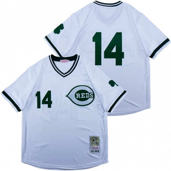Men Cincinnati Reds 14 White St Patrick Day Jersey Men Cincinnati Reds 14 White St Patrick Day Jersey