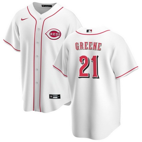 Men Cincinnati Reds 21 Hunter Greene White Cool Base Stitched Baseball Jersey Men Cincinnati Reds 21 Hunter Greene White Cool Base Stitched Baseball Jersey