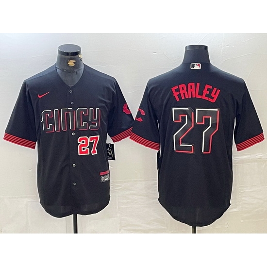 Men Cincinnati Reds 27 Jake Fraley Black 2023 City Connect Cool Base Stitched Baseball Jersey 1 Men Cincinnati Reds 27 Jake Fraley Black 2023 City Connect Cool Base Stitched Baseball Jersey 1