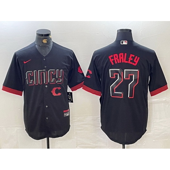 Men Cincinnati Reds 27 Jake Fraley Black 2023 City Connect Cool Base Stitched Baseball Jersey 2 Men Cincinnati Reds 27 Jake Fraley Black 2023 City Connect Cool Base Stitched Baseball Jersey 2