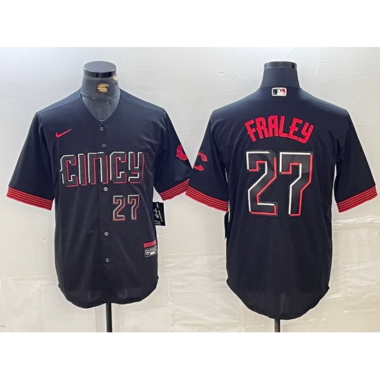 Men Cincinnati Reds 27 Jake Fraley Black 2023 City Connect Cool Base Stitched Baseball Jersey 3 Men Cincinnati Reds 27 Jake Fraley Black 2023 City Connect Cool Base Stitched Baseball Jersey 3