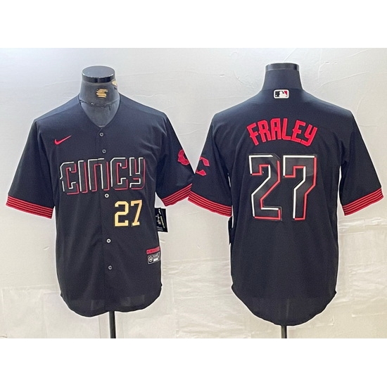 Men Cincinnati Reds 27 Jake Fraley Black 2023 City Connect Cool Base Stitched Baseball Jersey 4 Men Cincinnati Reds 27 Jake Fraley Black 2023 City Connect Cool Base Stitched Baseball Jersey 4