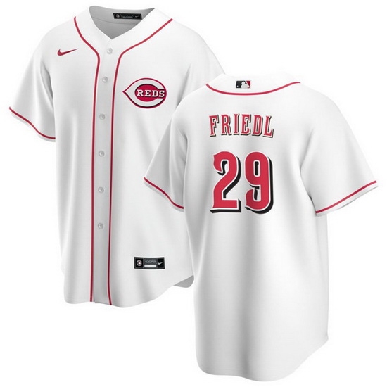 Men Cincinnati Reds 29 TJ Friedl White Cool Base Stitched Baseball Jersey Men Cincinnati Reds 29 TJ Friedl White Cool Base Stitched Baseball Jersey