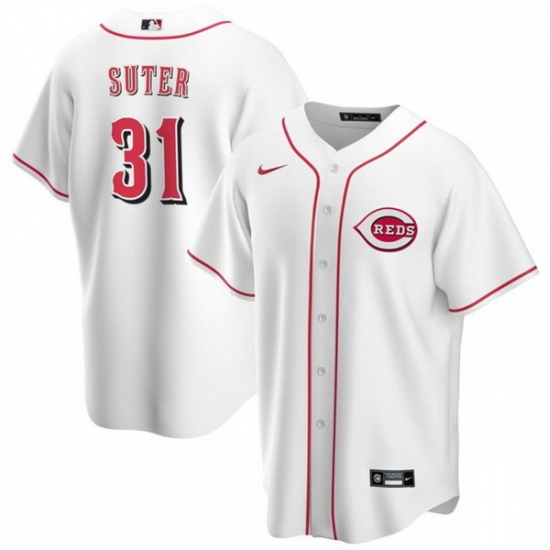 Men Cincinnati Reds 31 Brent Suter White Cool Base Stitched Baseball Jersey Men Cincinnati Reds 31 Brent Suter White Cool Base Stitched Baseball Jersey
