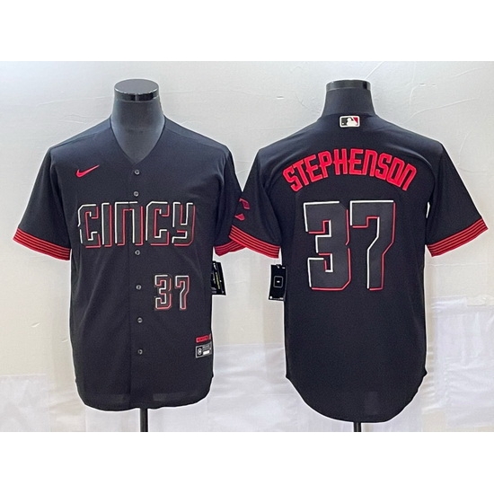 Men Cincinnati Reds 37 Tyler Stephenson Black 2023 City Connect With Patch Stitched Jersey Men Cincinnati Reds 37 Tyler Stephenson Black 2023 City Connect With Patch Stitched Jersey