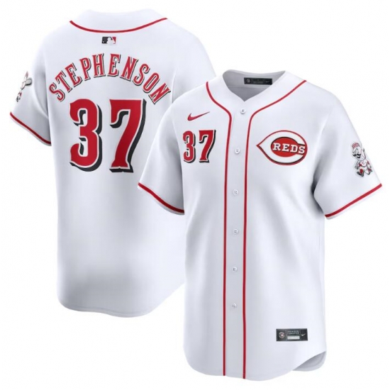 Men Cincinnati Reds 37 Tyler Stephenson White Home Limited Stitched Baseball Jersey Men Cincinnati Reds 37 Tyler Stephenson White Home Limited Stitched Baseball Jersey