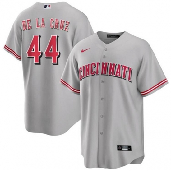 Men Cincinnati Reds 44 Elly De La Cruz Gray Cool Base Stitched Baseball Jersey Men Cincinnati Reds 44 Elly De La Cruz Gray Cool Base Stitched Baseball Jersey