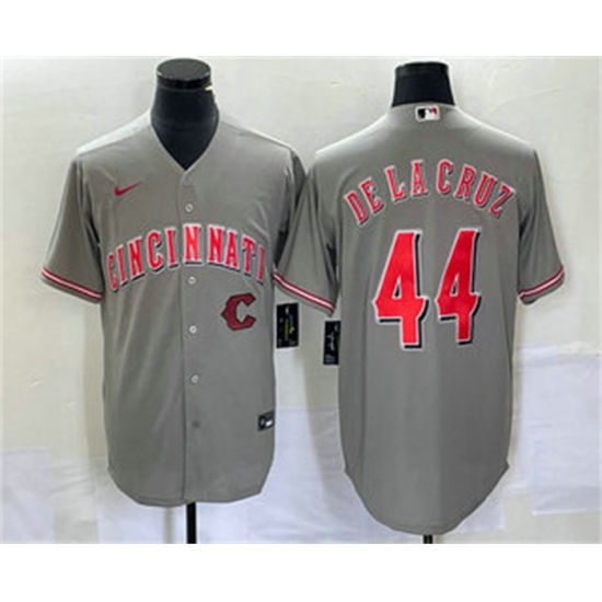Men Cincinnati Reds 44 Elly De La Cruz Grey Cool Base Stitched Baseball Jersey1 Men Cincinnati Reds 44 Elly De La Cruz Grey Cool Base Stitched Baseball Jersey1