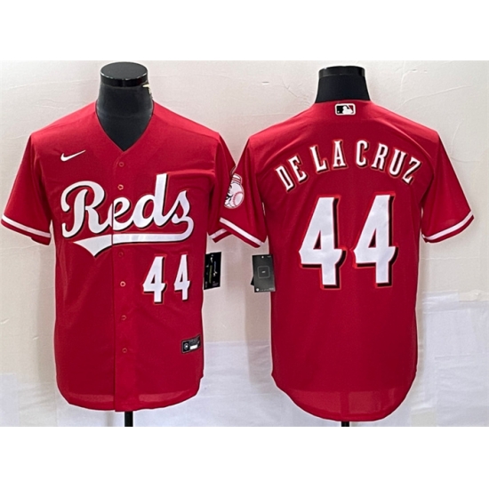 Men Cincinnati Reds 44 Elly De La Cruz Number Red Cool Base Stitched Baseball Jersey 1 Men Cincinnati Reds 44 Elly De La Cruz Number Red Cool Base Stitched Baseball Jersey 1