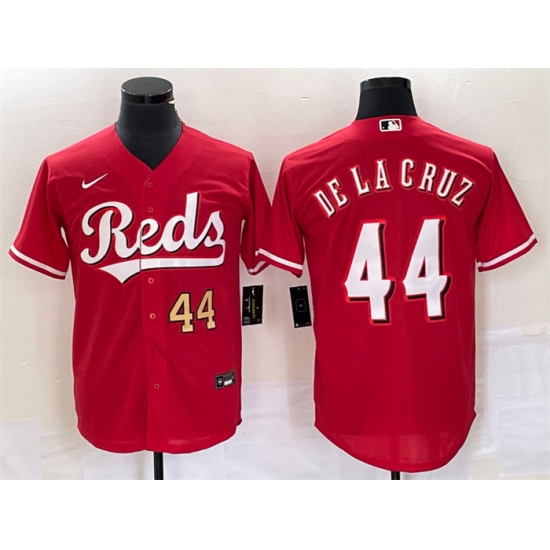 Men Cincinnati Reds 44 Elly De La Cruz Number Red Cool Base Stitched Baseball Jersey Men Cincinnati Reds 44 Elly De La Cruz Number Red Cool Base Stitched Baseball Jersey