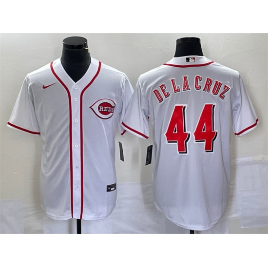 Men Cincinnati Reds 44 Elly De La Cruz Number White Cool Base Stitched Baseball Jersey 1 Men Cincinnati Reds 44 Elly De La Cruz Number White Cool Base Stitched Baseball Jersey 1