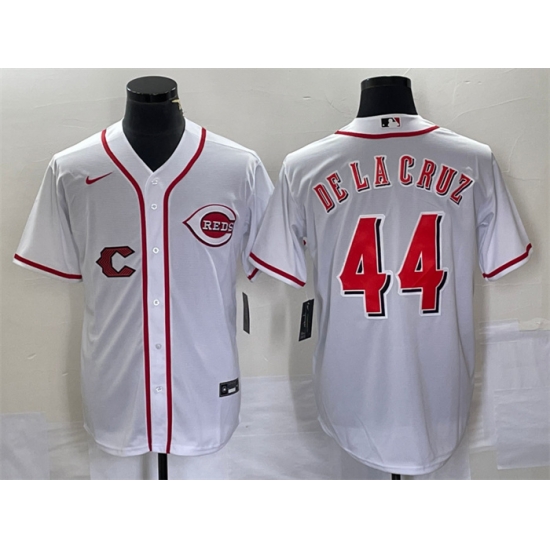 Men Cincinnati Reds 44 Elly De La Cruz White Cool Base Stitched Baseball Jersey Men Cincinnati Reds 44 Elly De La Cruz White Cool Base Stitched Baseball Jersey