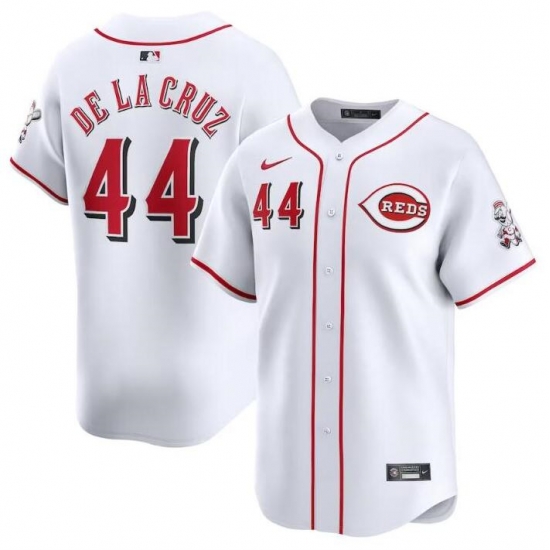 Men Cincinnati Reds 44 Elly De La Cruz White Home Limited Stitched Baseball Jersey Men Cincinnati Reds 44 Elly De La Cruz White Home Limited Stitched Baseball Jersey