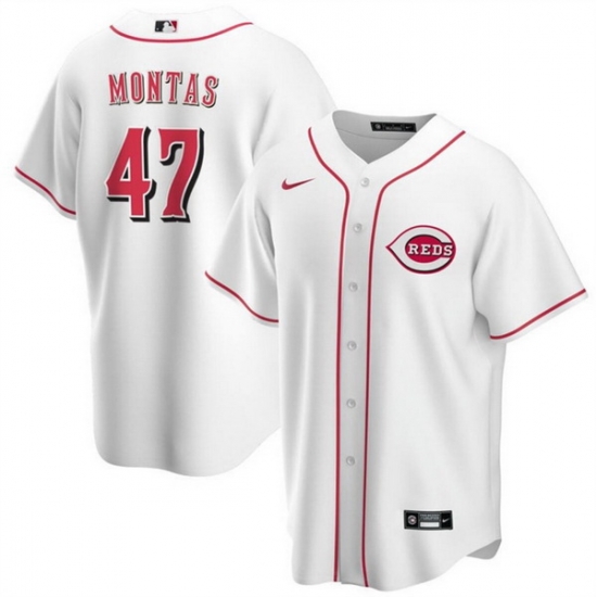Men Cincinnati Reds 47 Frankie Montas White Cool Base Stitched Baseball Jersey Men Cincinnati Reds 47 Frankie Montas White Cool Base Stitched Baseball Jersey