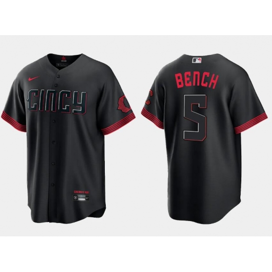 Men Cincinnati Reds 5 Johnny Bench Black 2023 City Connect Cool Base Stitched Baseball Jersey Men Cincinnati Reds 5 Johnny Bench Black 2023 City Connect Cool Base Stitched Baseball Jersey