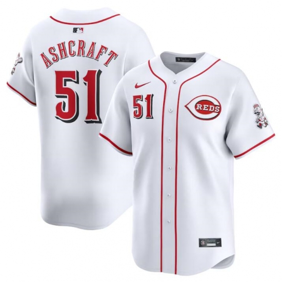 Men Cincinnati Reds 51 Graham Ashcraft White Home Limited Stitched Baseball Jersey Men Cincinnati Reds 51 Graham Ashcraft White Home Limited Stitched Baseball Jersey
