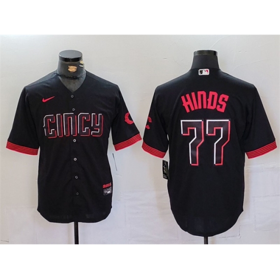 Men Cincinnati Reds 77 Rece Hinds Black 2023 City Connect Cool Base Stitched Baseball Jersey Men Cincinnati Reds 77 Rece Hinds Black 2023 City Connect Cool Base Stitched Baseball Jersey